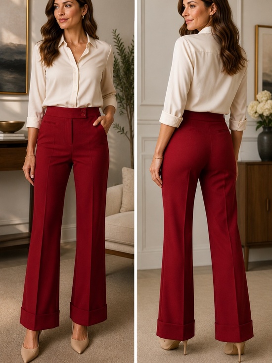 BCBGMaxAzria Pants - BCBGMAXAZRIA Cherry Red Tailored Cuffed Flare Pants Size 0